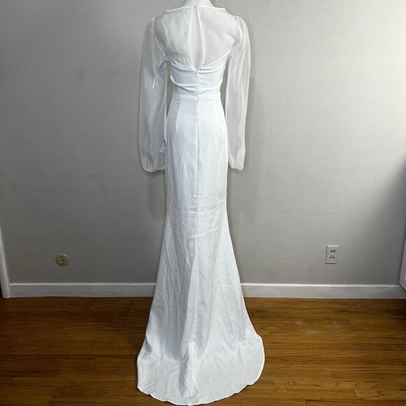 Lulus Maxi Dress‎ Immaculate Romance White Sheer Organza Long Sleeve Size XS NEW - Picture 7 of 12